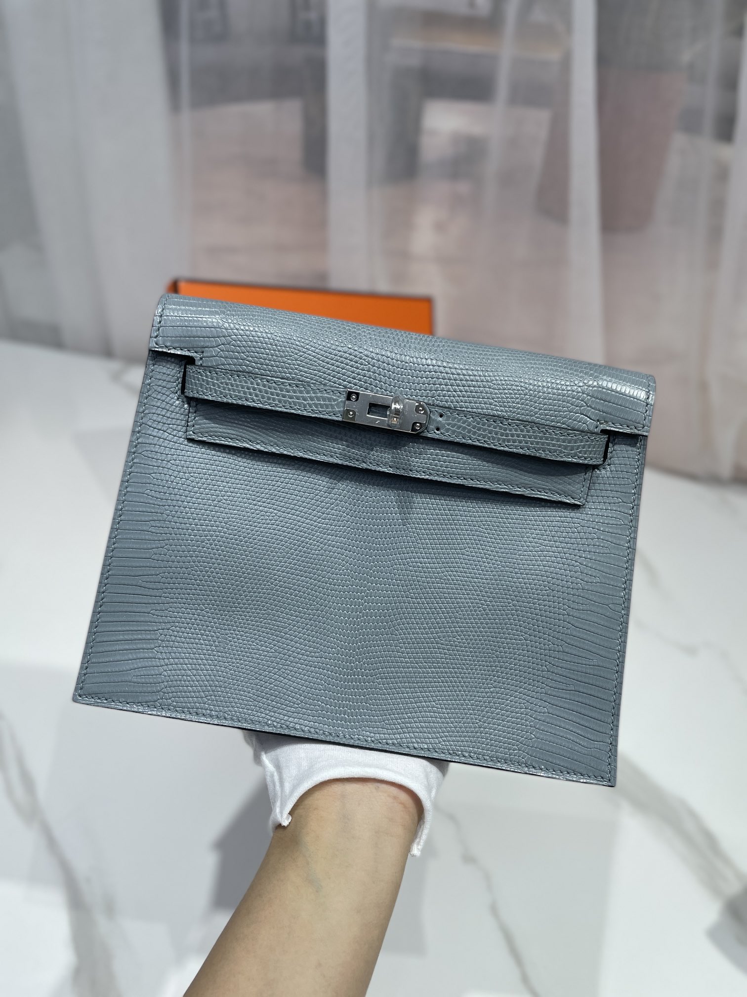 Hermes Kelly Danse Evercolor Bag In Grey Lizard Leather